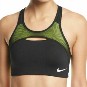 Nike pro women’s classic swoosh sports bra black and neon